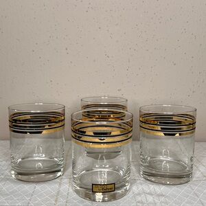 Culver Gold and Black 3 Striped MCM Glasses 4 piece Set